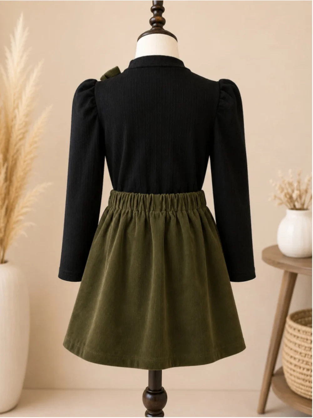 Girl’s Ribbed Knit Bow Sweater & Corduroy Skirt 2-Piece Set – Size 5